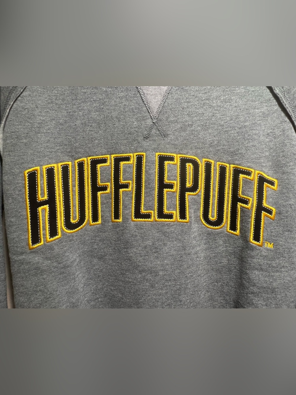 Universal Studios Hufflepuff Embroidered Gray Sweatshirt with Yellow Trim XS